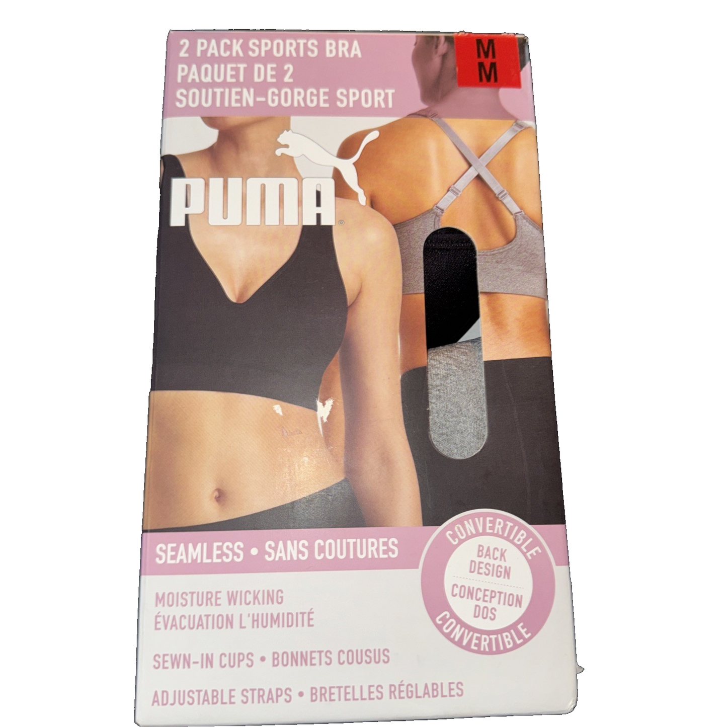 Puma 2 Pack Sports Bra Colors Grey And Black Size Medium