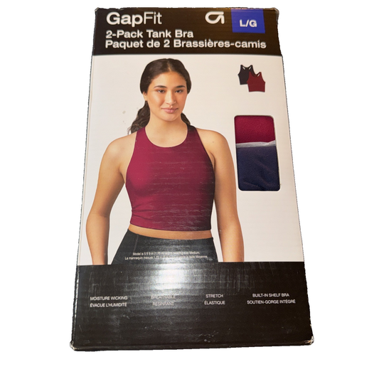 GAP Fit 2-Pack Tank Bra Navy Blue/Fuschia Colored Pair Large Size