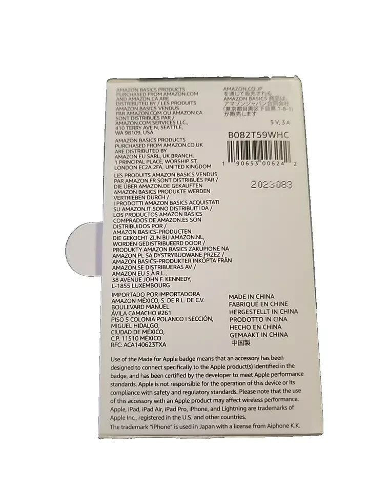 Amazon Basics Lightning to USB A Cable - Advanced Collection, MFi Certified – a white box with a label on it