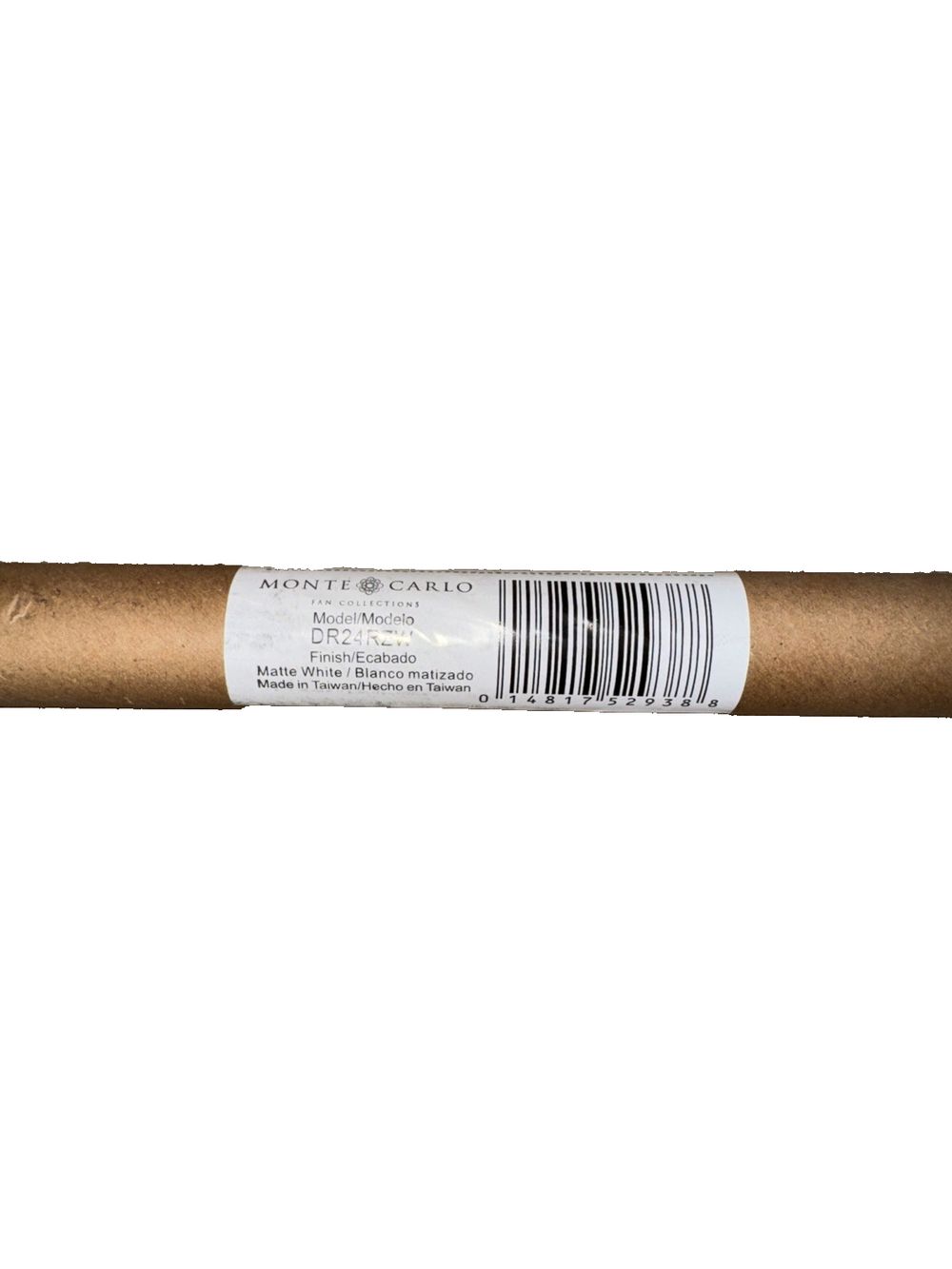 Monte Carlo Visual Comfort Ceiling Fan Downrod DR24RZW – a cigar with a barcode on it