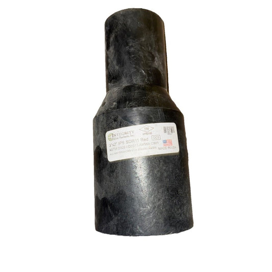 Integrity 3"x2" IPS SDR11 Red Butt Head Reducer – a black plastic pipe with a white background