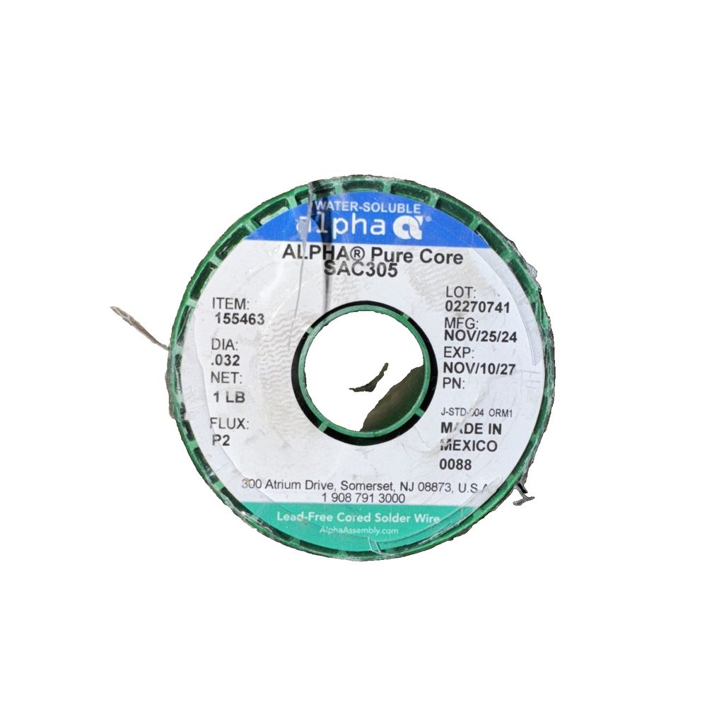 Alpha 144118, SAC305 Lead-Free PureCore Water-Soluble .020" Diameter Solder Wire – alpha core wire, green, 0 mm, 0 mm
