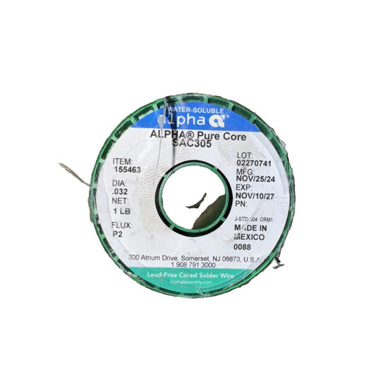 Alpha 144118, SAC305 Lead-Free PureCore Water-Soluble .020" Diameter Solder Wire – alpha core wire, green, 0 mm, 0 mm