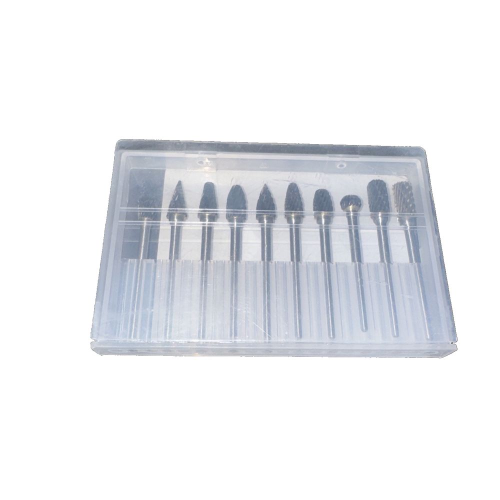 10 PCS Tungsten Carbide Steel Double Cut Rotaaryy Burr Set, Unbranded – a set of brushes in a plastic case