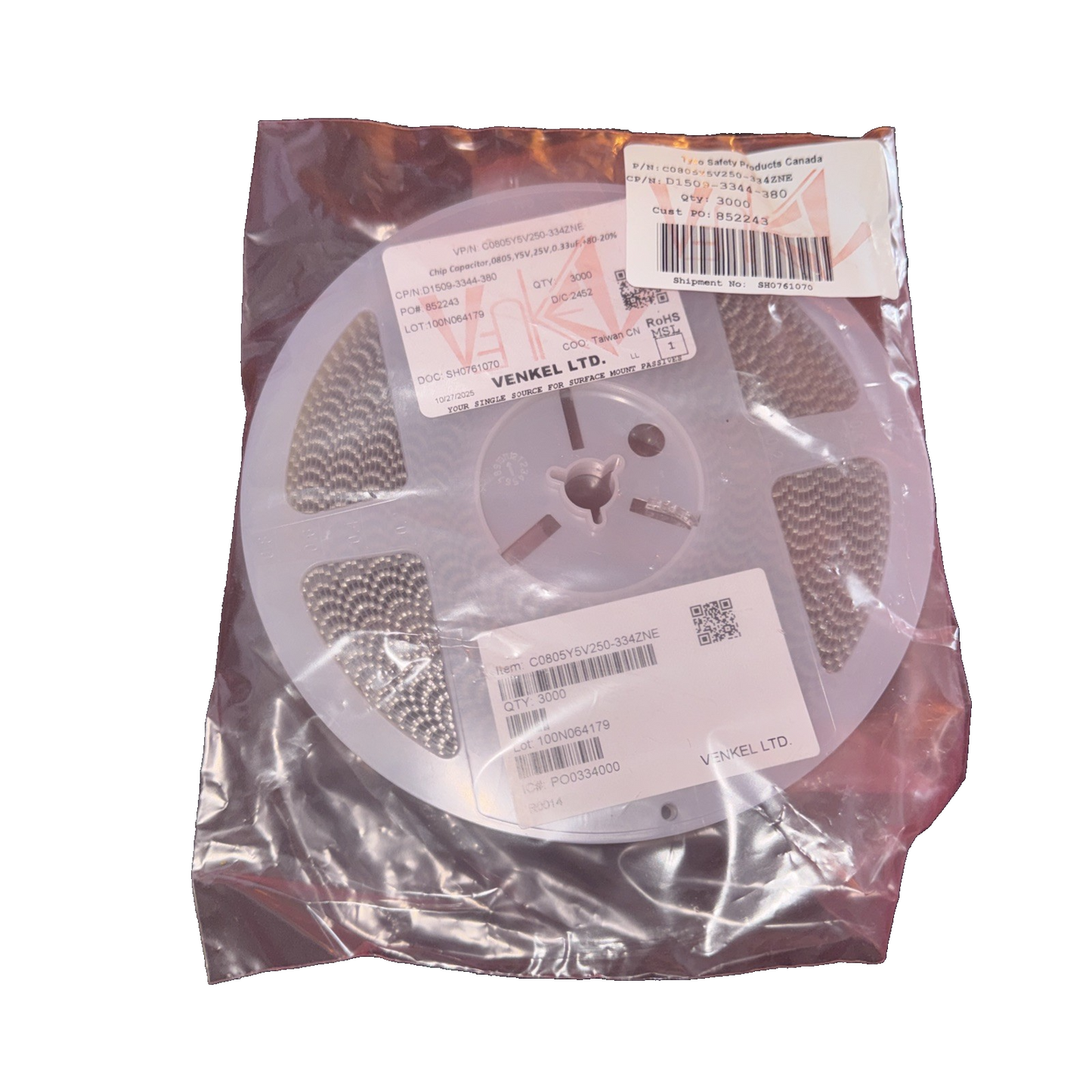 Venkel C0805Y5V250-394ZNE 0.39µF 25V Y5V 0805 SMD MLCC Capacitor 3000 Pack