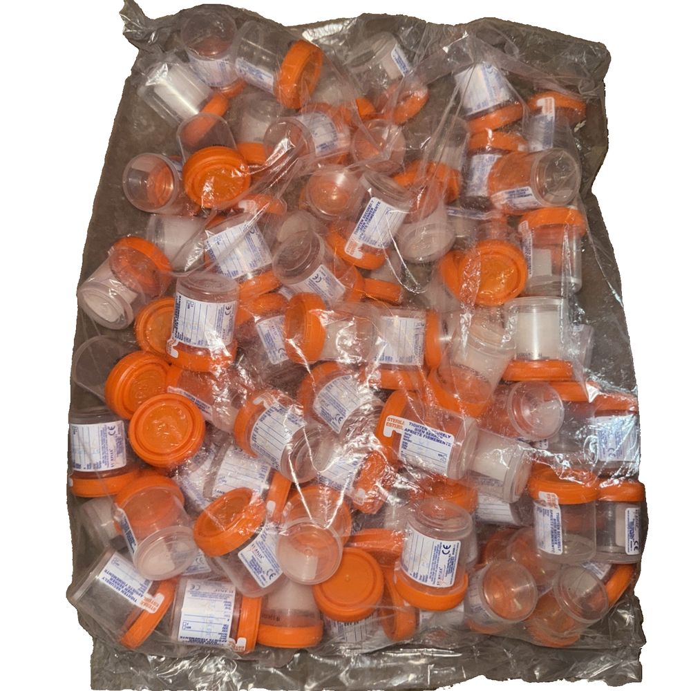 CONTAINER SPECIMEN 60ml Sterile ORANGE O-RING CAP/TAB LABEL 100 Pack, DaveyDooDeals – a bag of orange plastic cups
