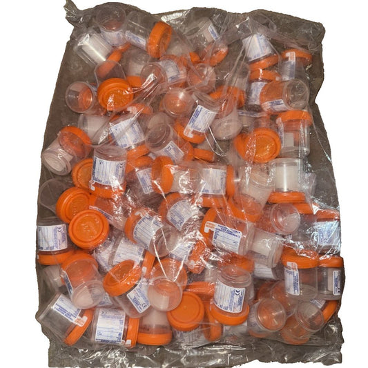 CONTAINER SPECIMEN 60ml Sterile ORANGE O-RING CAP/TAB LABEL 100 Pack, DaveyDooDeals – a bag of orange plastic cups