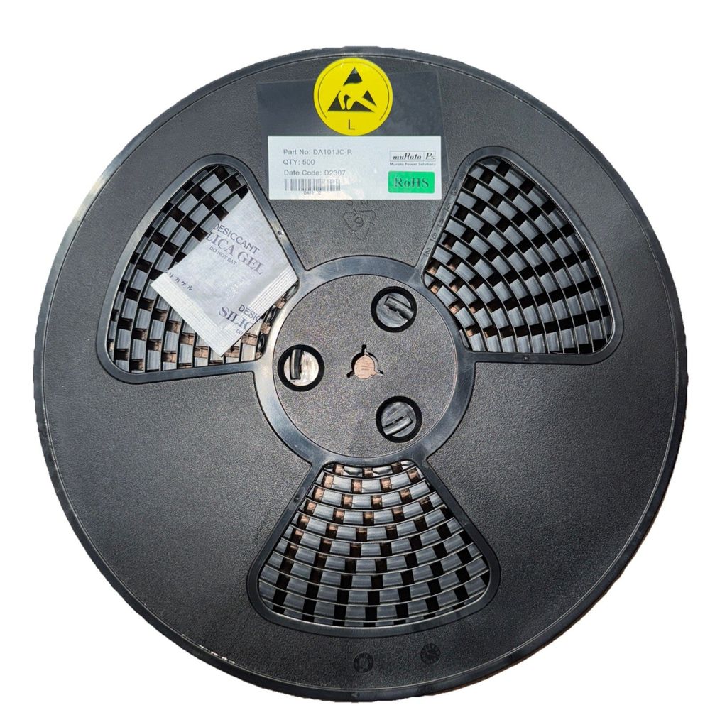 DA101JC 500 Pack, Unbranded – a black plastic reel with a yellow label