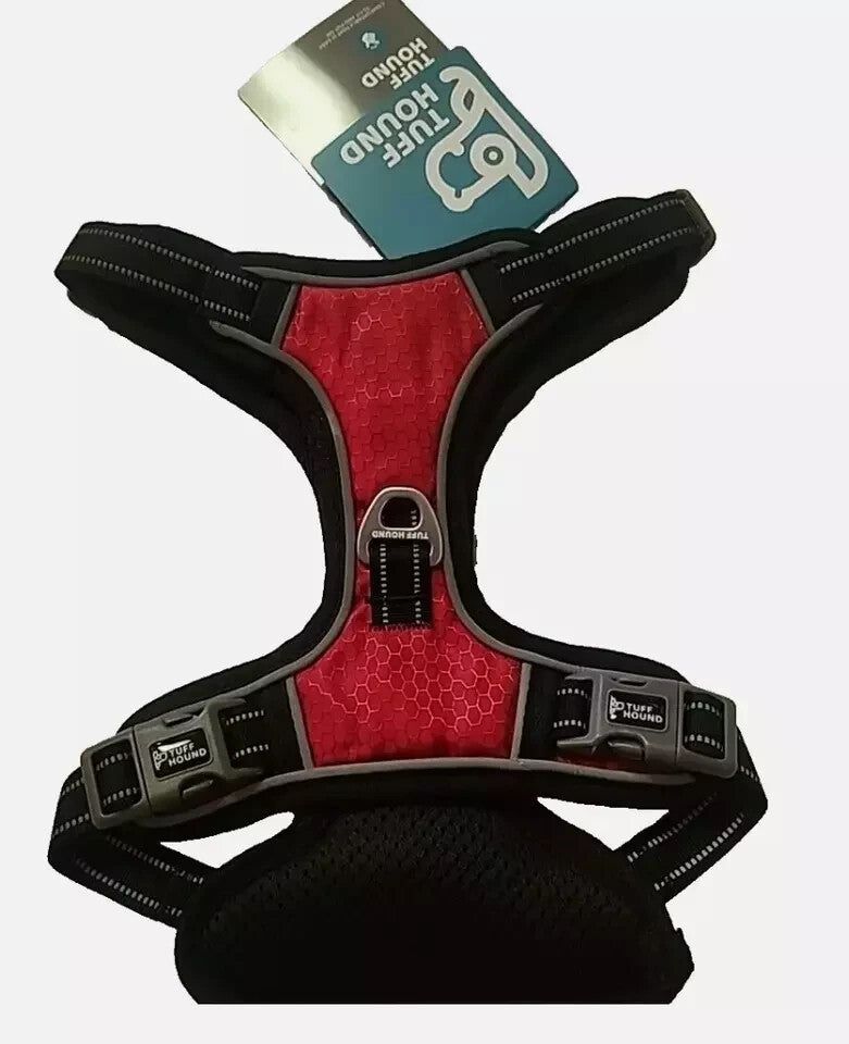 Reflective Vest Harness - Four Point Adjustment, Dual Straps, Pomegranate Red, Tuff Hound – thermp dog harness with a red and black pattern