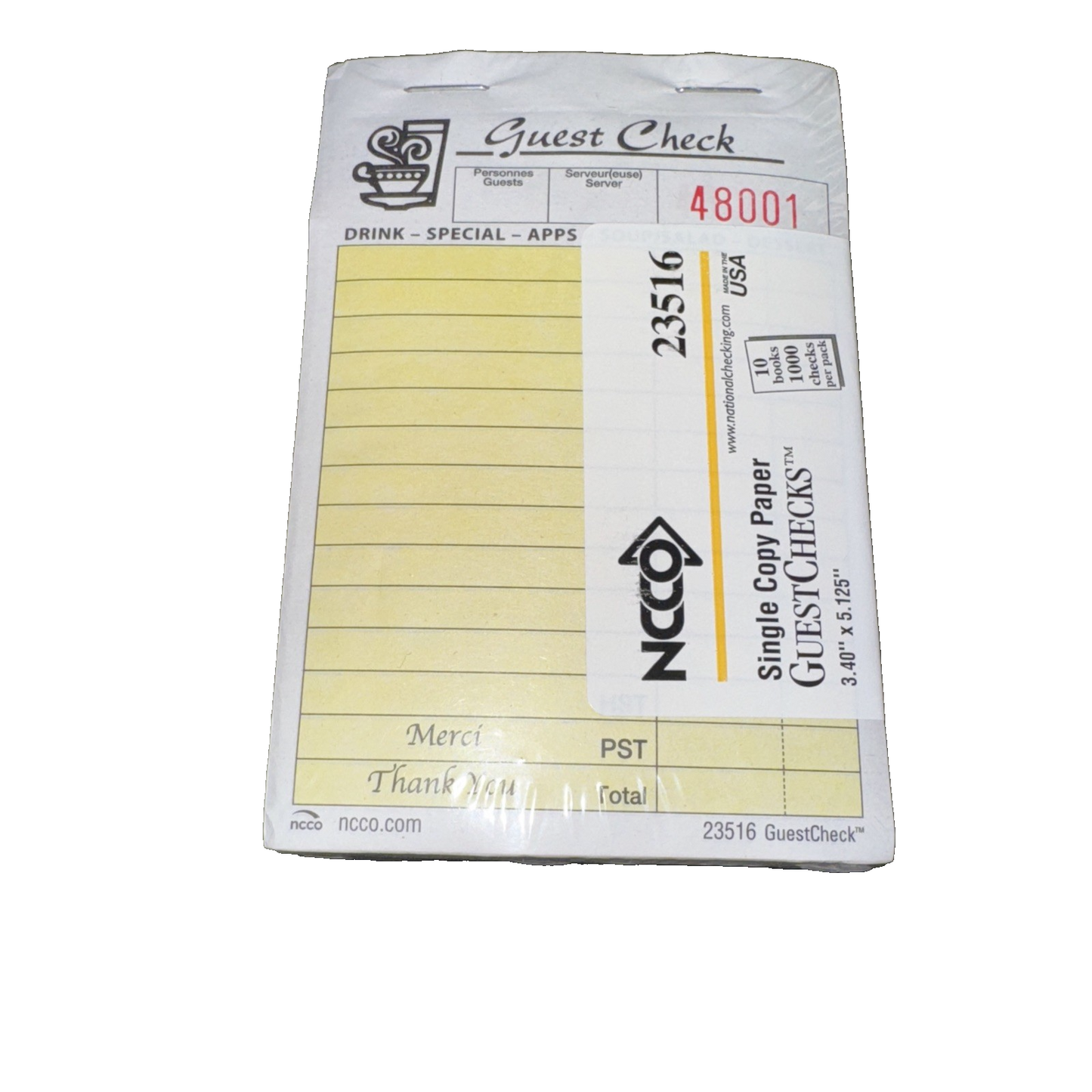 NCCO/Hy Pax Single Copy Paper Guest Checks (23516), 10 packs of 10