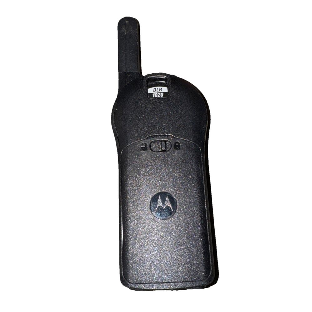Motorola DLR1020 Two Way Digital Radio – a black radio receiver with a white background