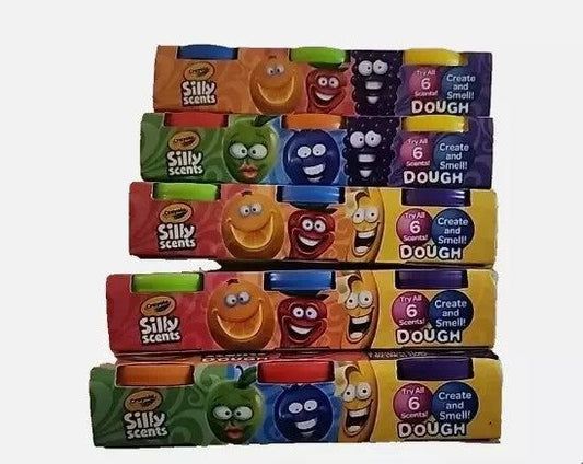 Crayola Silly Scents Nontoxic Dough - 5 Packs for Kids Ages 2+ - Fun & – a stack of six different colored candys