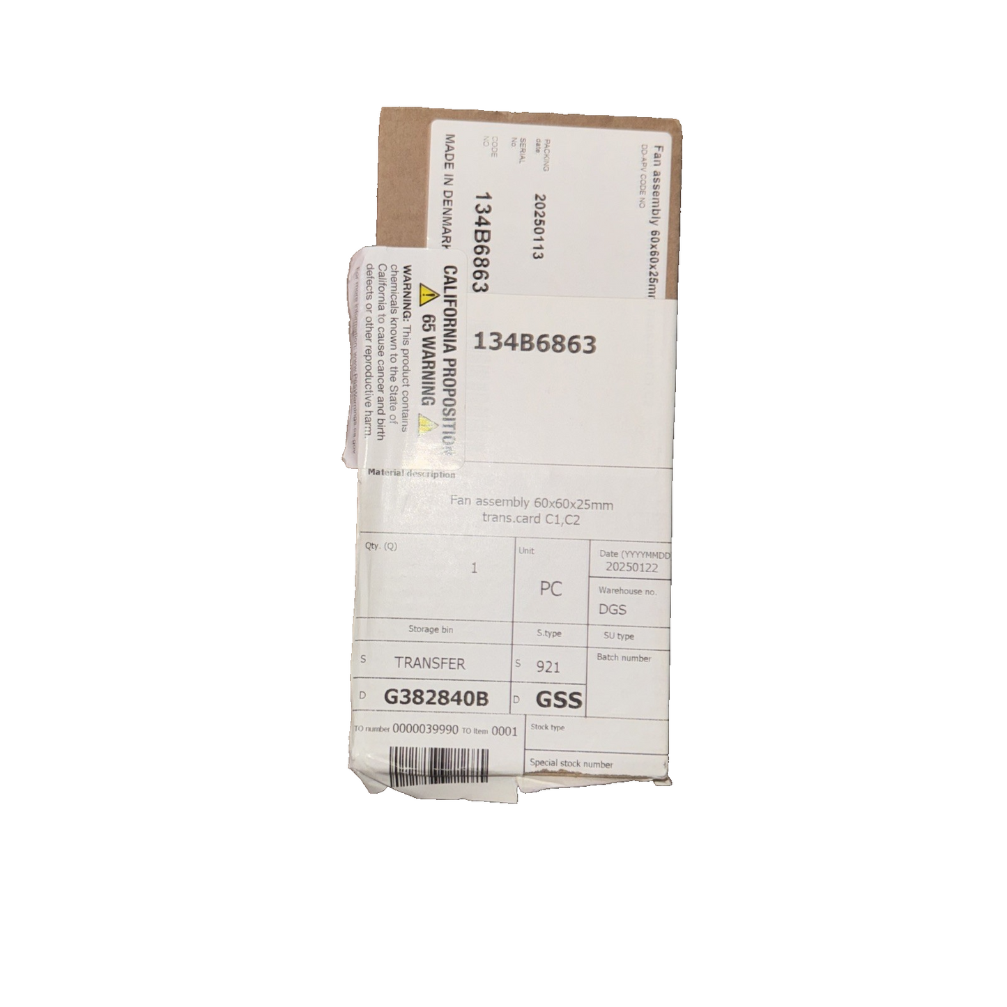 134B6863 Fan Assembly 60x60x25MM Trans. Card C1, C2