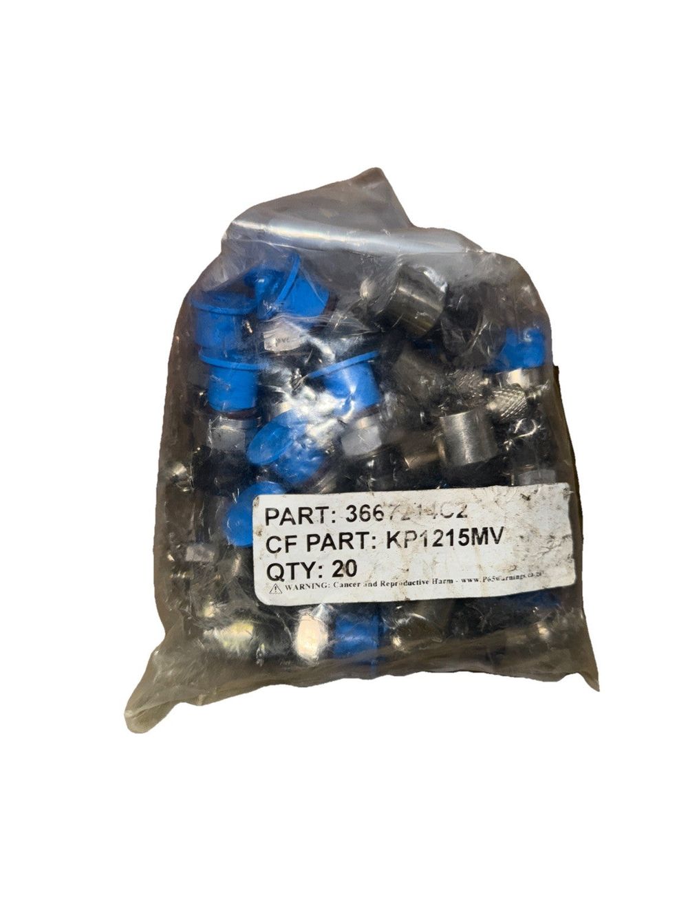 Navistar International Check Fluid Valve 3667214C2 20 Pack – a bag of blue plastic parts