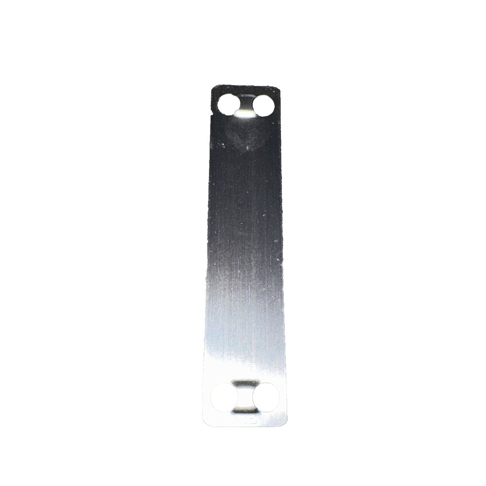 Panduit MMP350-C Marker plate, four holes, 304 Stainless Steel 3.50" X .75"100pc – a metal piece with a white background