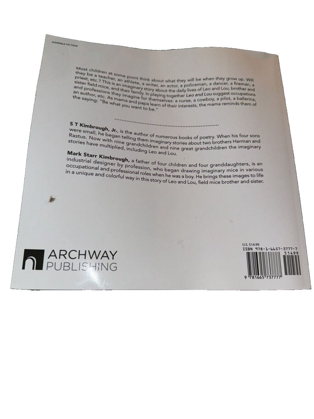 Leo & Lou: When We Grow Up, DaveyDooDeals – the back cover of the book, showing the back cover