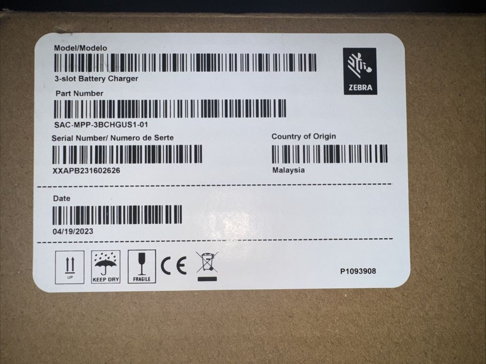 Zebra 3-Slot Battery Charger - battery charger – a box with a barcode label on it