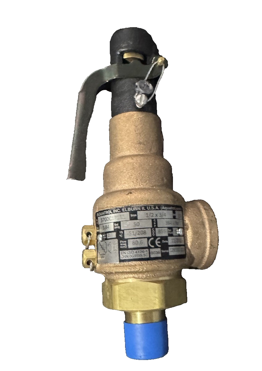 AQUATROL INC 570DC1P1E1 BRASS SAFETY RELIEF VALVE 1/2" X 3/4" DN15 383#/HR 50PSI