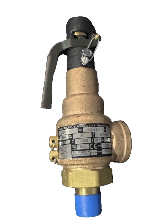 AQUATROL INC 570DC1P1E1 BRASS SAFETY RELIEF VALVE 1/2" X 3/4" DN15 383#/HR 50PSI