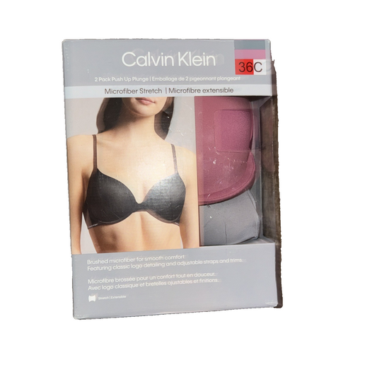 Calvin Klein 2-Pack Push Up Plunge Bra Grey And Pink Size 36C