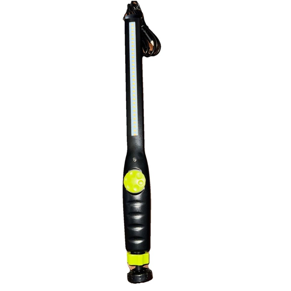 600+LM Li-Ion Slim Work Light, Power – a black and yellow vacuum with a handle