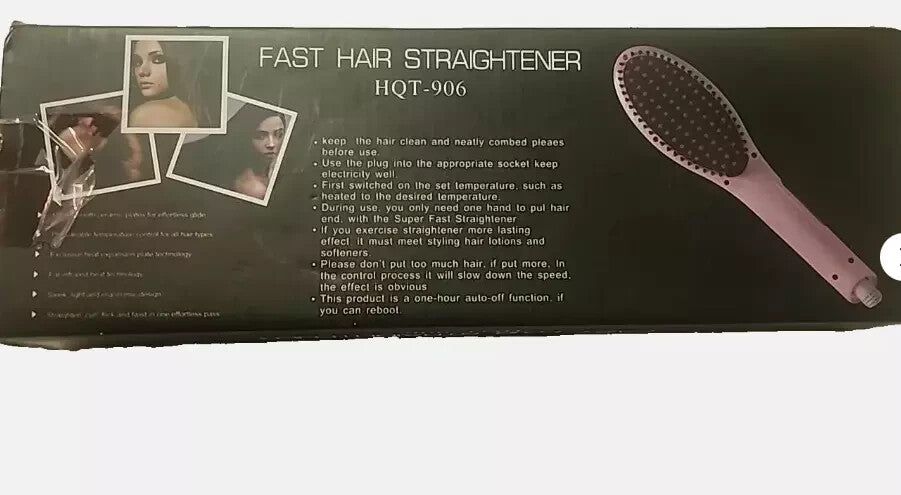 Simply Fast Hair Straightener HQT-906 - Professional Ceramic Styling Brush, Unbranded – a black box with a pink brush and a picture of a wo…
