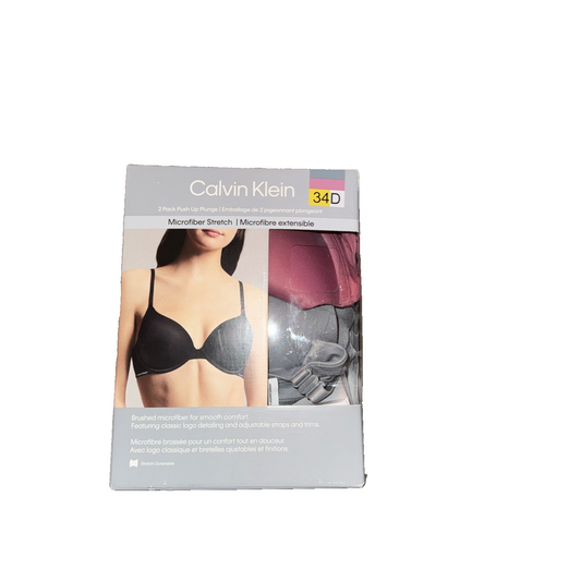 Calvin Klein 2-Pack Push Up Plunge Bra Grey And Pink Size 34D
