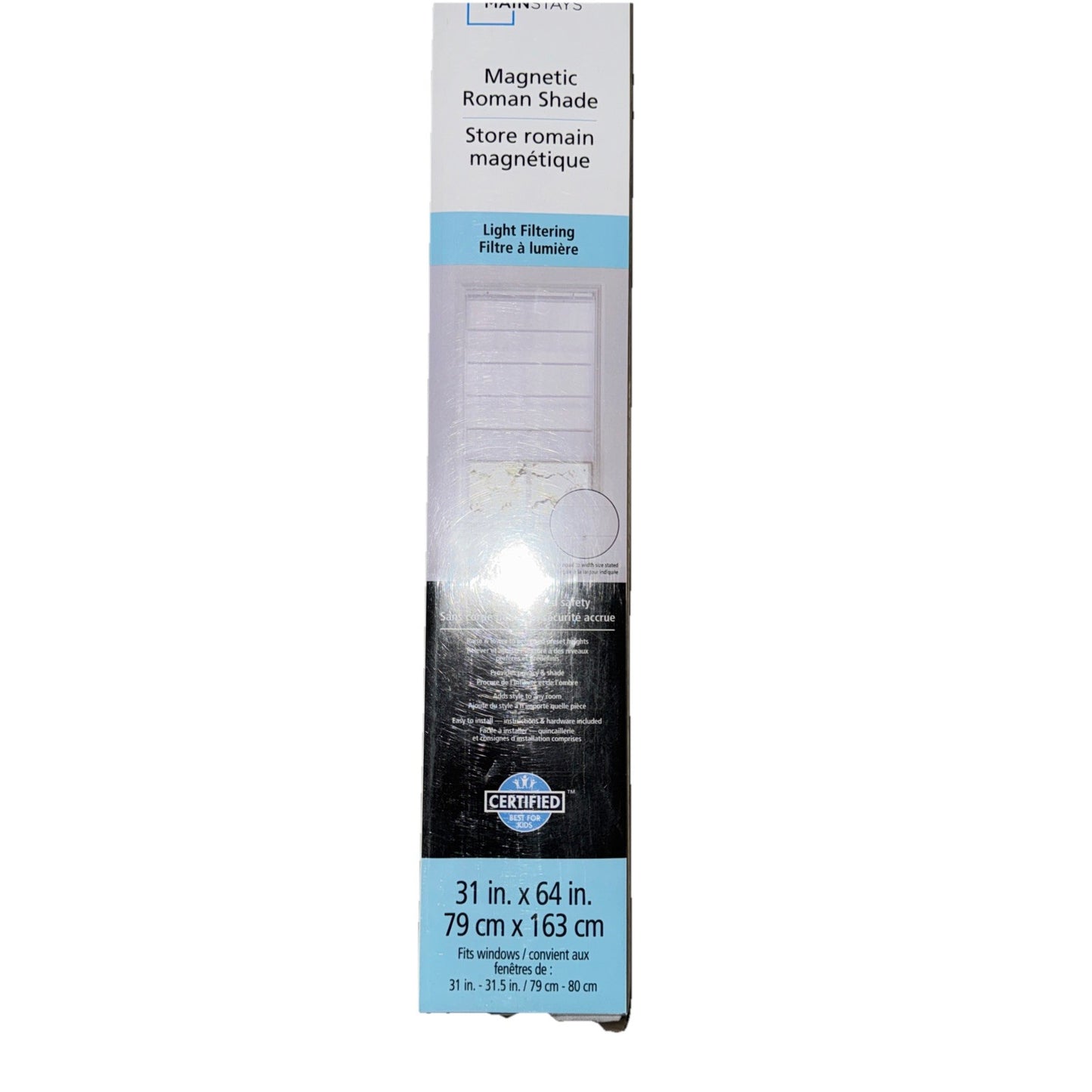 Main Stays Magnetic Roman Shade 31" x 64" Light Filtering - White