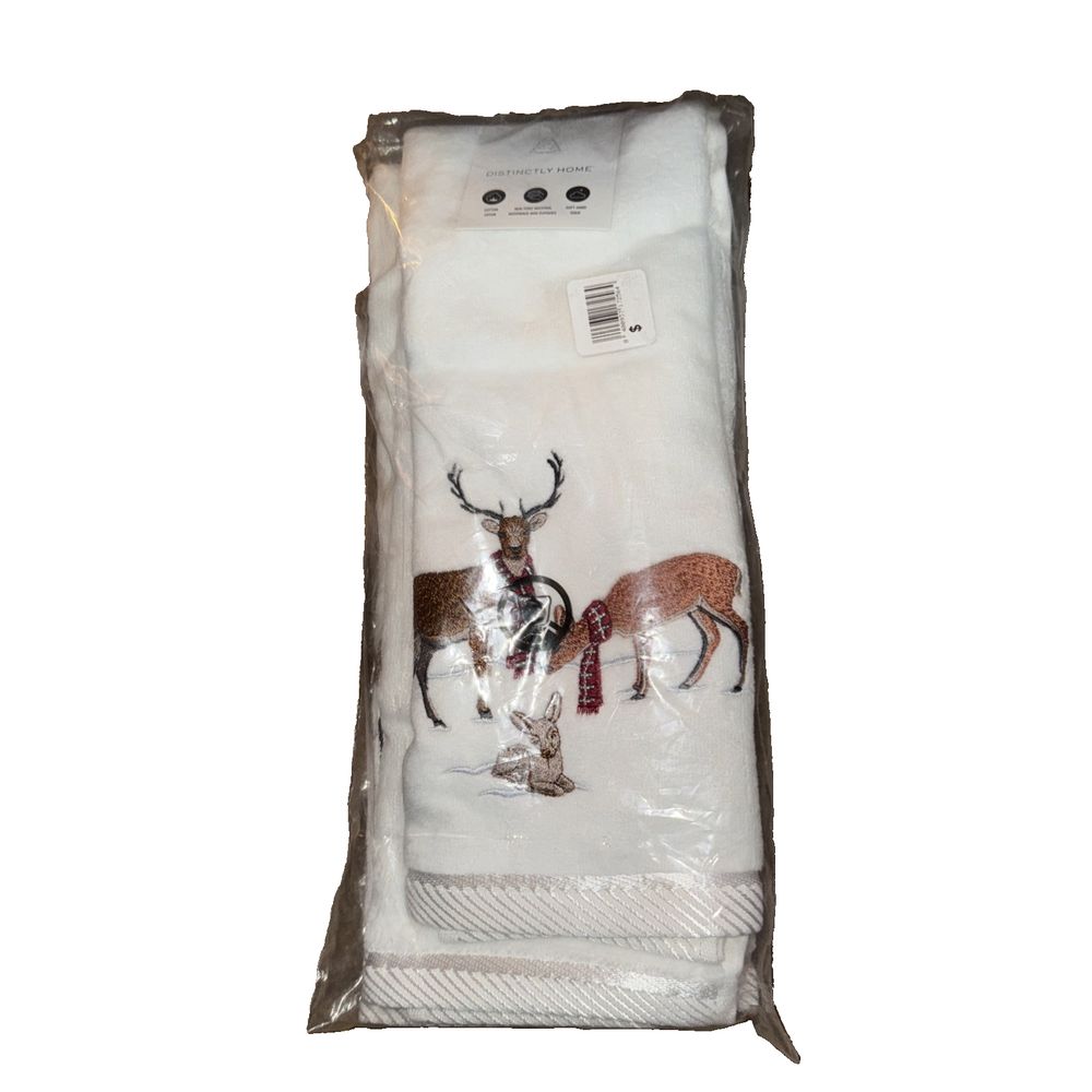 Distinctly Holiday 2-Piece Deer Family Hand Towels Set – a bag of deers on a white background
