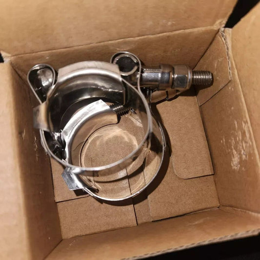 2 Pack Stainless Steel Hose Clamps for 1 Hose - ISPINNER T-Bolt Design 32-37mm C – a metal hose in a cardboard box