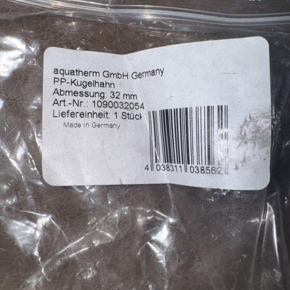 1090032054 1 PP Ball Valve Aquatherm Polypropylene Ball Valve, DaveyDooDeals – a label on a bag of brown paper