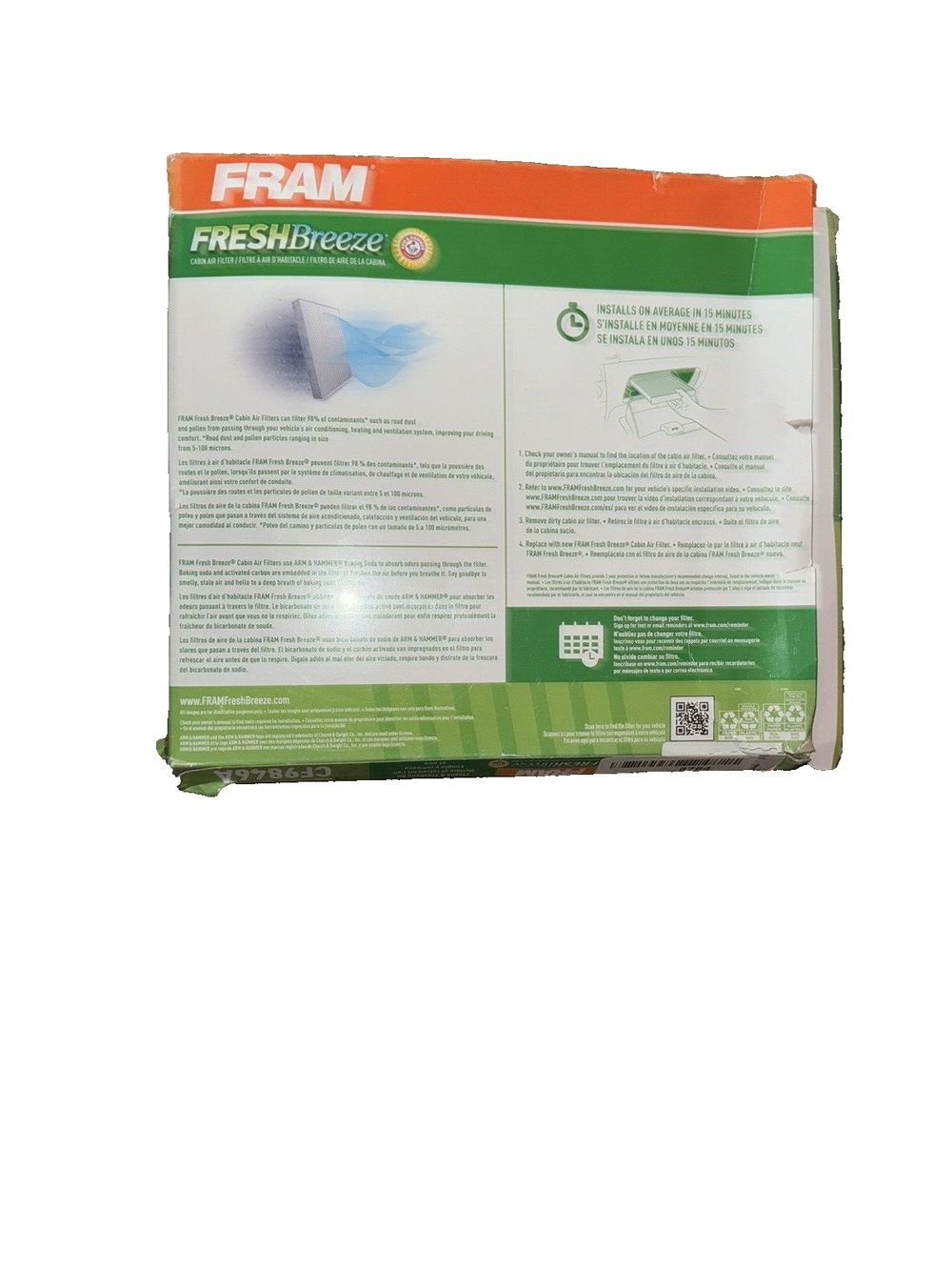 FRAM CF9846A Fresh Breeze Cabin Air Filter with Arm & Hammer Baking Soda – frm fresh breeze dispel