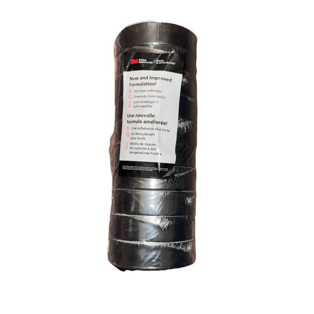 3M Temflex Multi-Purpose Vinyl Electrical Tape 165, Black, 3/4 in x 60 ft 10 Pck – a black plastic wrap with a white label on it