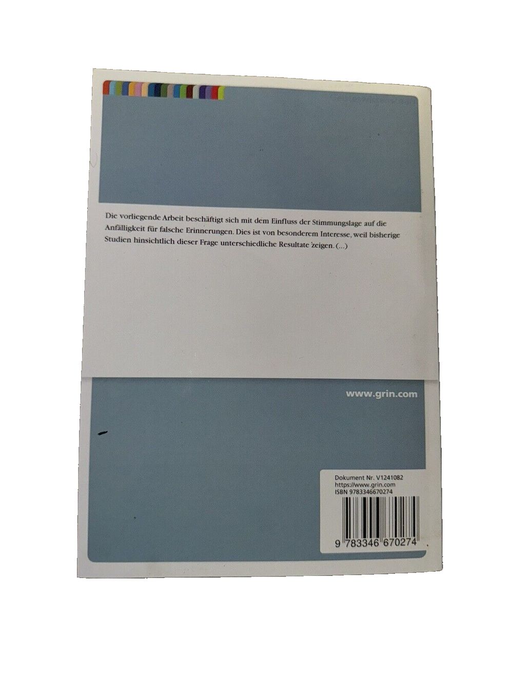 Der False-Memory-Effekt. Einfluss der Stimmungslage auf Erinnerungsverflschungen, DaveyDooDeals – the book cover for the book, with a white…