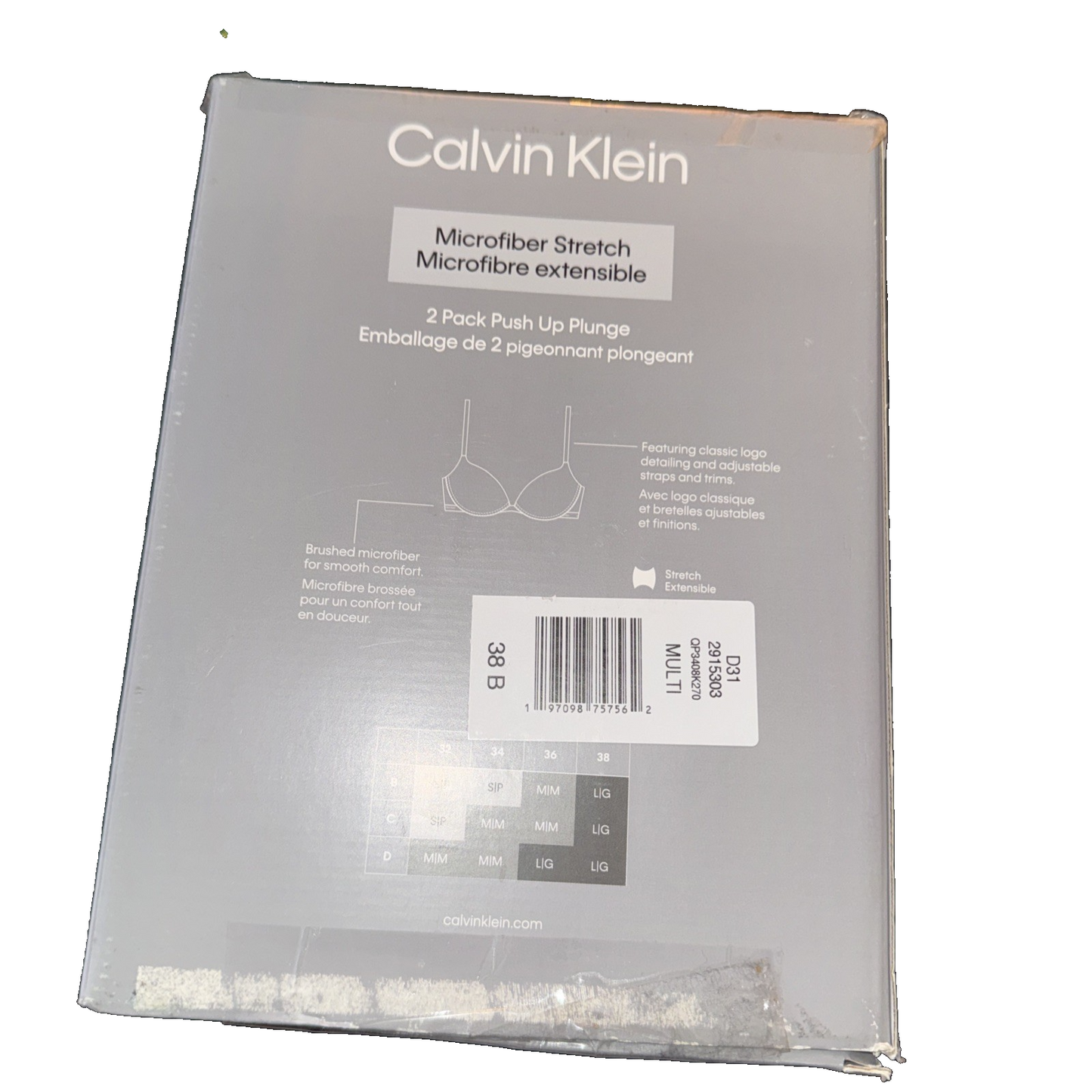 Calvin Klein 2-Pack Push Up Plunge Bra Black and Beige Size 38B