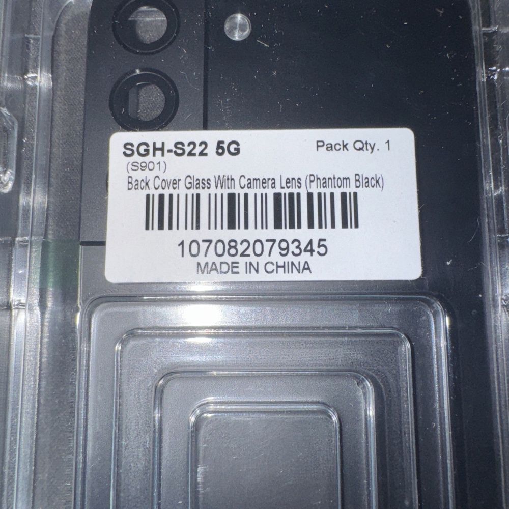 Back Cover Glass W/ Camera Lens For Samsung Galaxy S22 5G No Logo Phantom Black, Unbranded – a close up of a cell phone with a bar on it