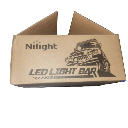 Nilight LED Light Bar 2PCS 18W Flood Off Road Lights 12V 5Pin Rocker Switch – a cardboard box with a light bar on it