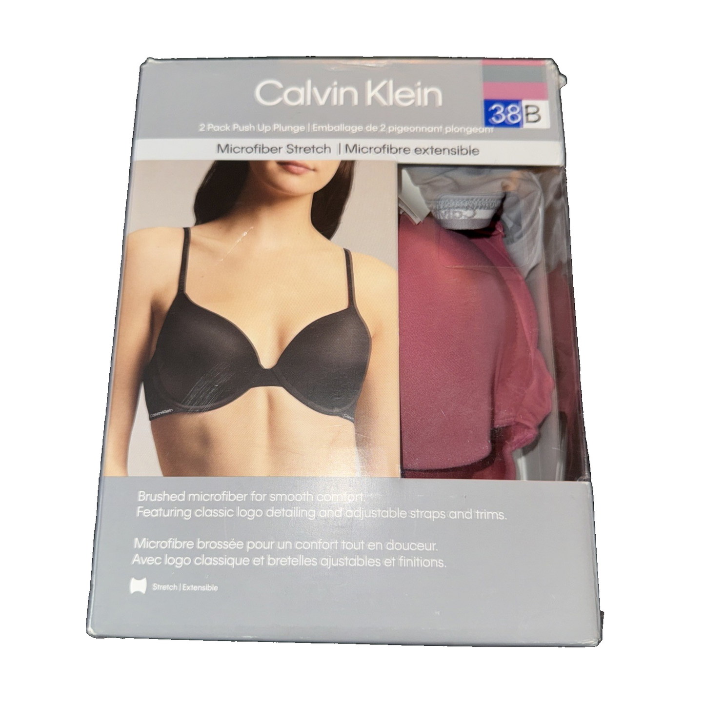 Calvin Klein 2-Pack Push Up Plunge Bra Grey and Pink Size 38B