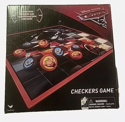 Disney Pixar Cars 3 Checkers Game - Lightning McQueen vs. Jackson Storm NEW, Cardinal – the box for the check game