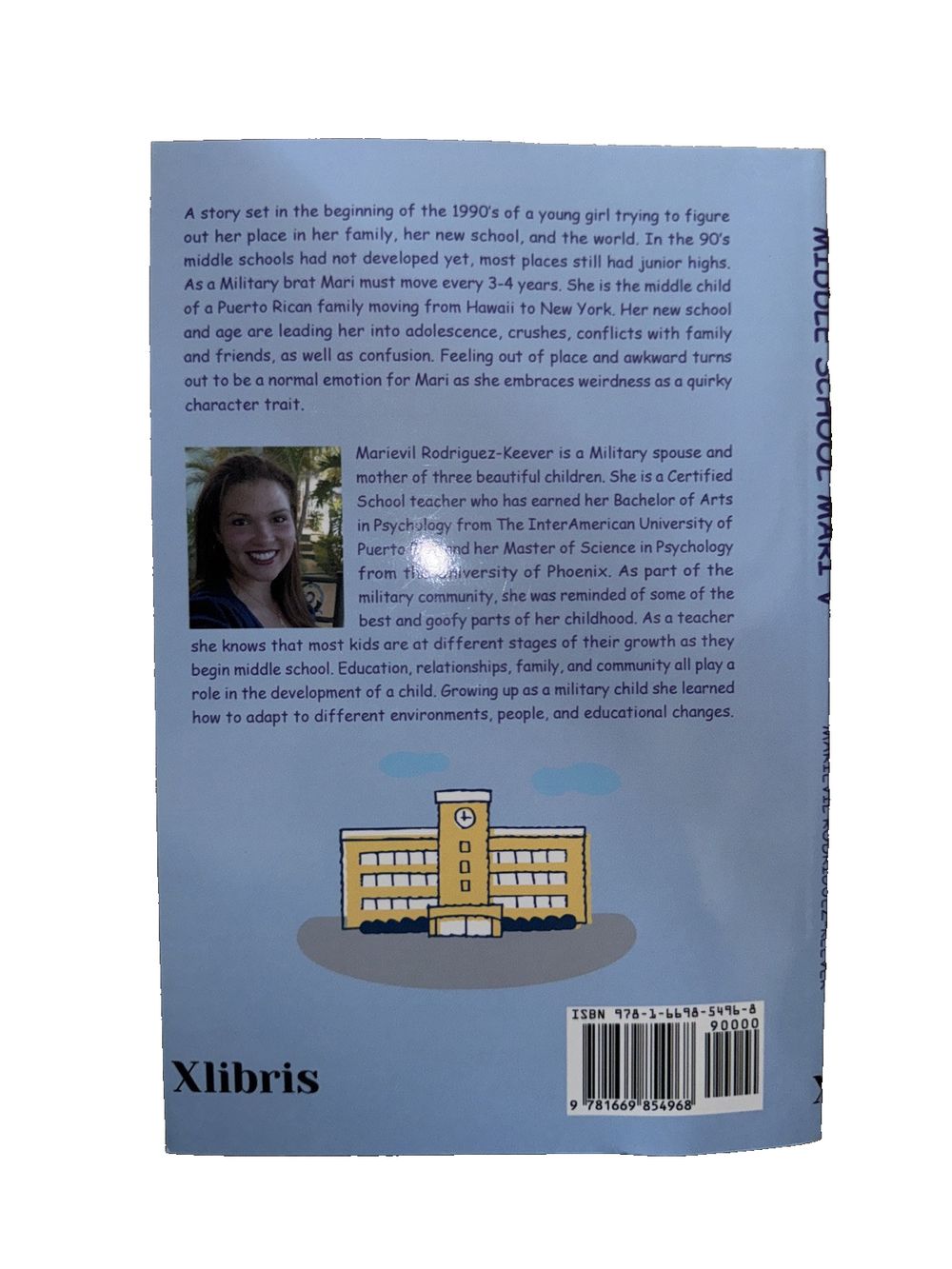 Middle School Mari V: Stop That, It's Weird, DaveyDooDeals – the back cover of the book, showing a picture of a school building