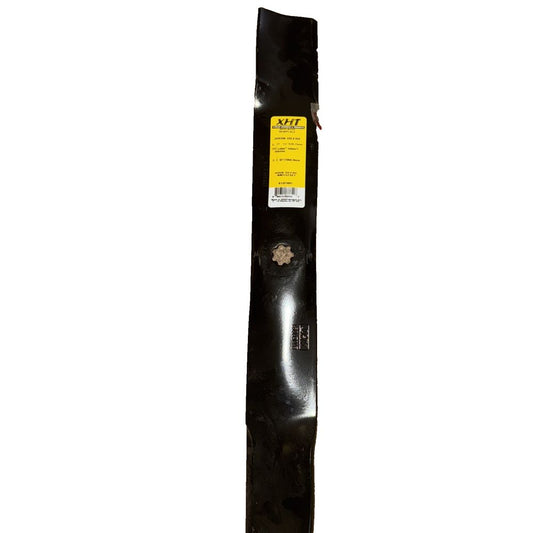 21-1/4 in 2-3/4 in 0.197 in High Lift Mower Blade, Xht – a black tie with a yellow label on it