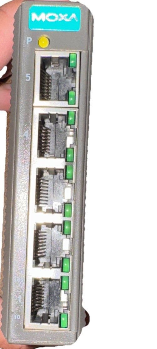 EDS-205 - Moxa 5 Port Entry Level unmanaged Ethernet Switch w/(5) 10/100BTX Port – a hand holding a ethernet ethernet cable