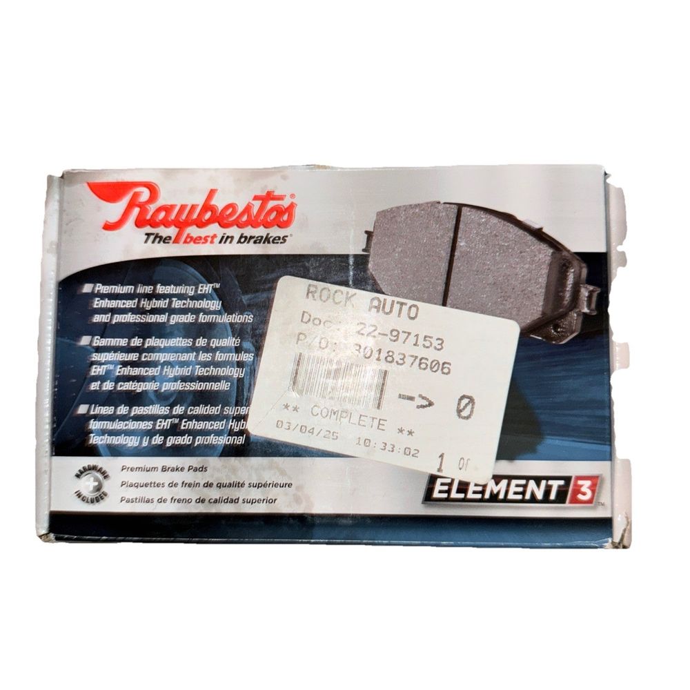 Raybestos EHT1779 Disc Brake Pad – a box of brake pads for the front of a car