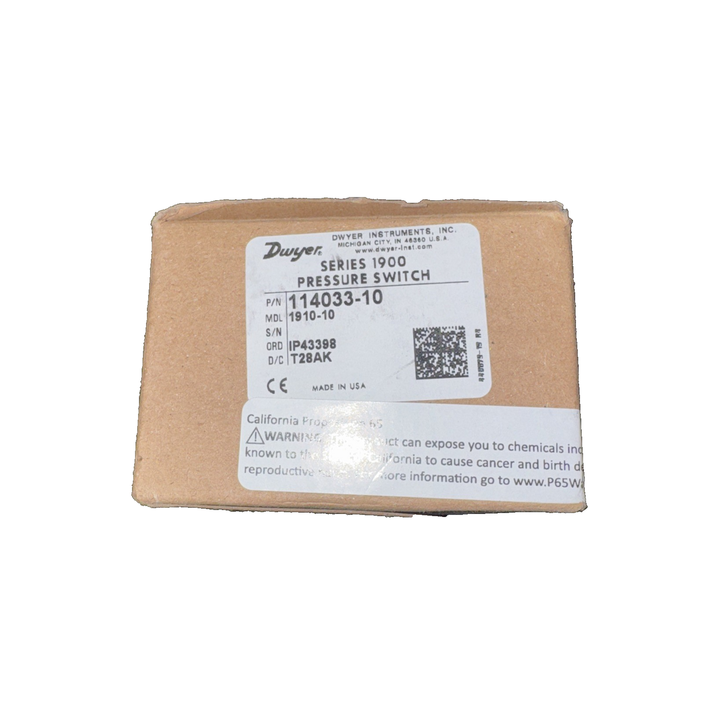 Dwyer 114033-10 Compact Low Differential Pressure Switch, Range 3-11