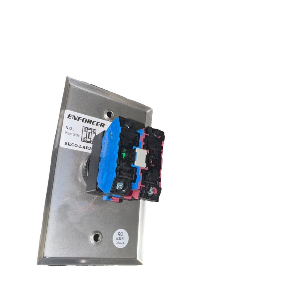 Seco-Larm SD-7201GC-PEQ Stainless Steel Push-to-Exit Plate, Single Gang, Enforcer – a blue and black circuit board with a white background