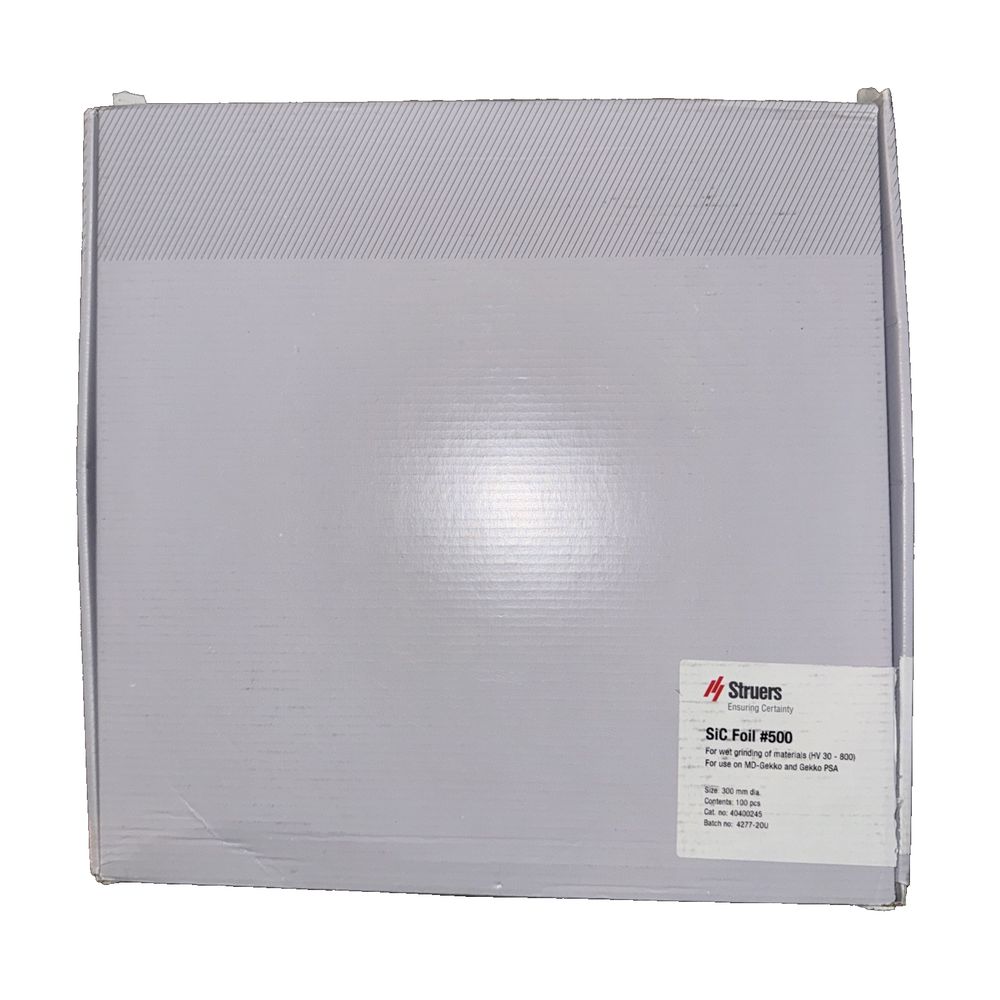 SIC Foil #500 300MM Dia 10 Pieces 40400245, Struers – a white box with a white label on it