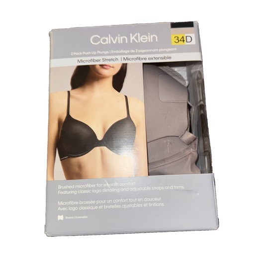 Calvin Klein 2-Pack Push Up Plunge Bra Black And Beige Size 34D