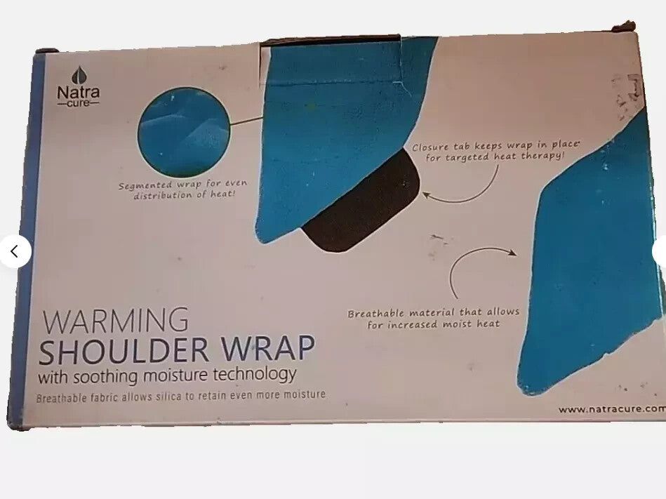 Natra Cure Warming Shoulder Wrap - Soothing Moisture Technology Pain Relief for, Natracure – a box of blue and white wrapping material