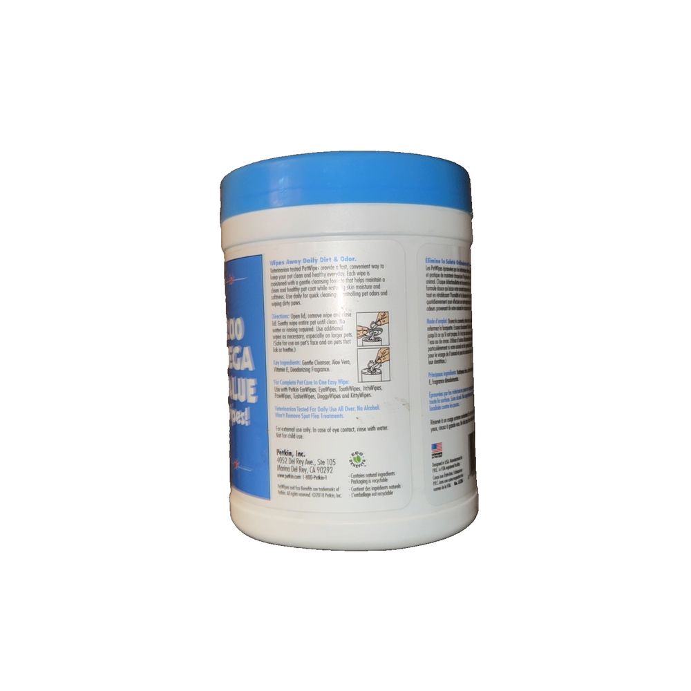 Petkin Pet Wipes Mega Value Pack 200ct – a bottle of white powder with blue lid