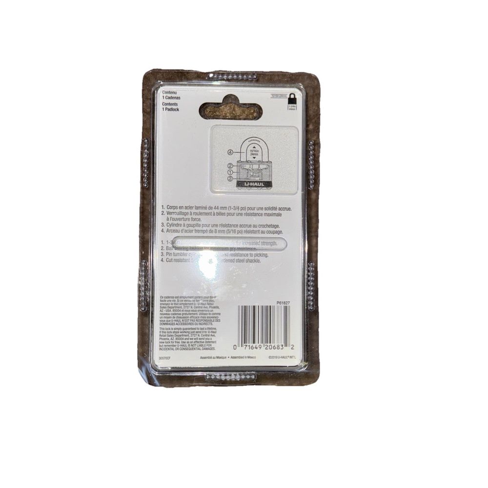 1-3/4" High Security Steel Lock Uhaul, DaveyDooDeals – a white plastic card case with a brown label